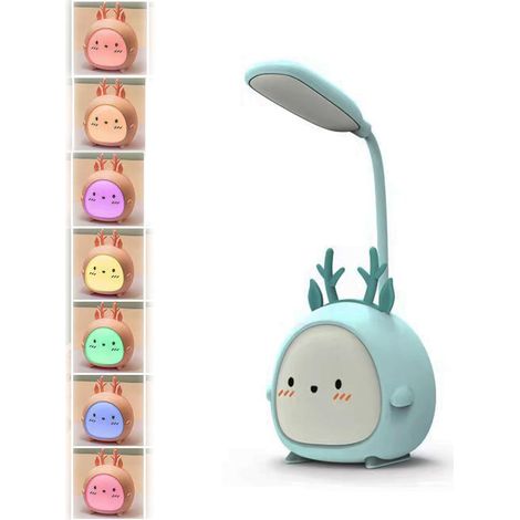 Mini-Tischlampe, tragbar, per USB wiederaufladbar, für Schlafzimmer, Kinderbett, Arbeitszimmer (blaue Antilope, Hirsch) (1/5)