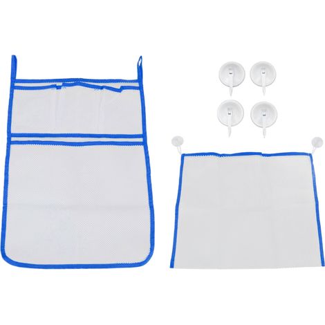 2 pièces Filet de Rangement pour Jouets de Bain avec Ventouses, Organisateur Suspendu pour Baignoire, Sac de Stockage Bleu (1/5)