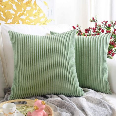 Housse De Coussin Rectangulaire - Velours Côtelé Rayé - 35 x 50 cm - Pour Canapé Ou Lit - 2 Pièces (1/5)