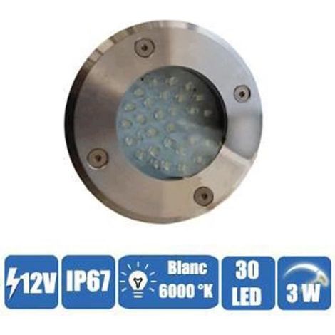Spot encastrable - Blanc - 30 LEDs - Étanche - 12 Volts - Inox