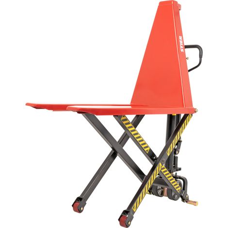 STIER Scheren-Hubwagen, 1000 kg Traglast, 800 mm Hubhöhe, manueller Quicklift für doppelte Hubgeschwindigkeit, Gabellänge 1140 mm, Hubtisch mit Polyurethan-Lenkrädern & Überlastventil (1/4)