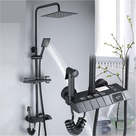 Ensemble de douche mitigeur thermostatique intelligent Robinet de douche Ensemble de robinet de douche pluie de salle de bain avec affichage numérique, colonne de douche pluie, robinet de bidet 25C / (1/5)