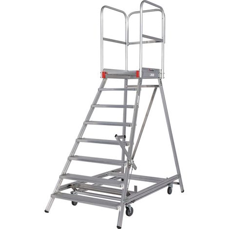 Euroline Premium 515 Mobile Podesttreppe einseitig mit Zentralfeststellung 8 Stufen (1/2)