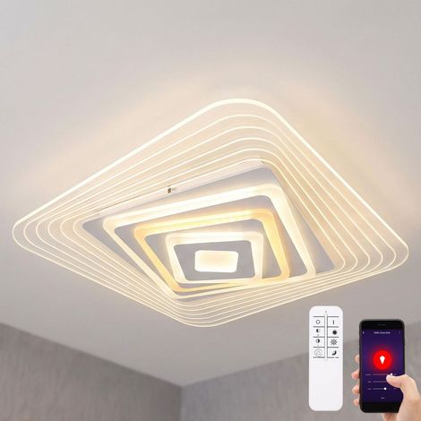 Smart LED Deckenleuchte dimmbar Deckenlampe CCT Fernbedienung Wohnzimmerleuchte Appsteuerung, 1x LED 40W 3500Lm 3000-6500K, LxB 50x50x6,5cm