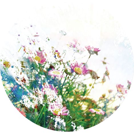 papier peint panoramique rond adhésif fleurs des champs vert, rose et bleu  - Sanders & Sanders (1/5)