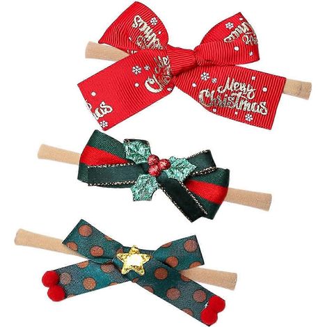 Lot de 3 bandeaux pour bébé fille, décorés de nœuds et de lettres, faits main et extensibles.-B (1/5)
