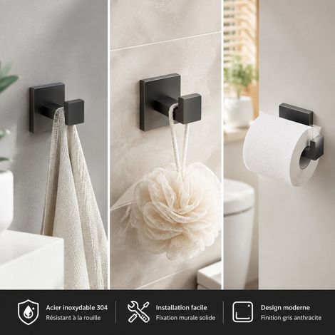 Porte-serviettes Mural 304 Gris Fume 7 x 7 x 7 cm - Accessoire Salle de Bain Inox (1/4)