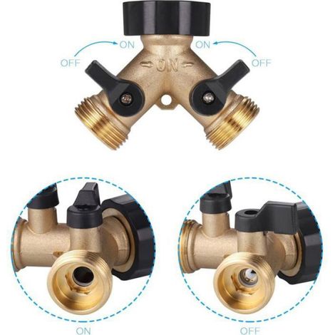 1 Robinet double, Raccord en Y, Laiton, 3/4 pouces, Contrôle indépendant, Pour lave-linge et jardin (1/4)