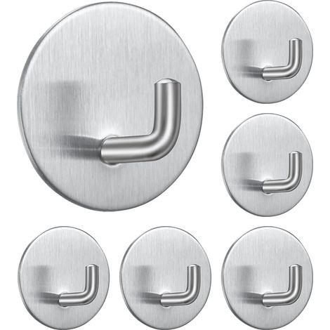 Edelstahl-Badezimmerhaken, ohne Bohren, 6 Stück, wasserdichter und ölbeständiger Handtuchhaken für Küche, Wohnzimmer, Büro – Silber