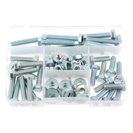 Coffret de 90 TH M7 Pas 100 + Écrous Hu + Rondelles "M" Acier Zingué Blanc