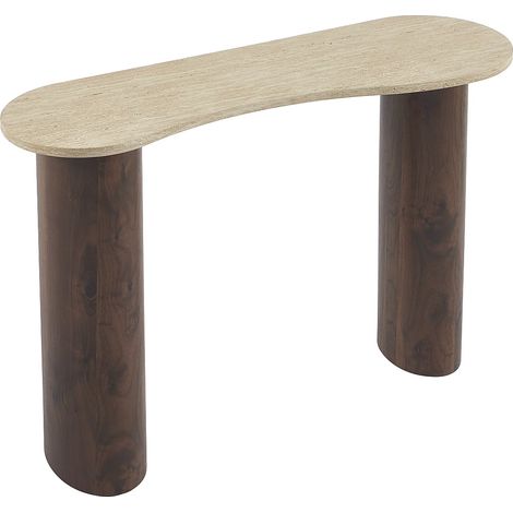 Console en MDF - Effet travertin et naturel foncé - ALOZYA