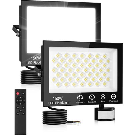 Projecteur LED Exterieur Detecteur de Mouvement 150W,15000LM Spot LED Extérieur avec Télécommande,6500K Blanc Froid Projecteur Extérieur,IP66 Etanche Eclairage Exterieur pour Garage Jardin Patio