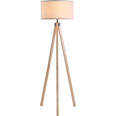 Floor Lamp with Elegant Wood Tripod, Free Standing E27 Bulb Lamp Versatile Use For Home Office - Beige