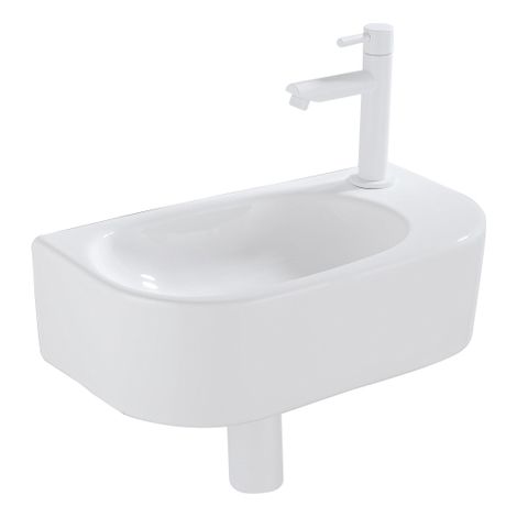 Fugaflow Efficiente Pietra Ensemble lave-mains – 40 x 21,5 x 12 cm – droite – lisse – demi-rond – 1 trou pour robinet – céramique – robinet pour
