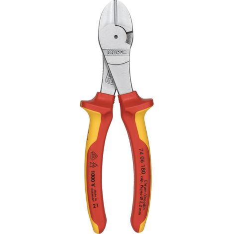 KNIPEX 74 06 180 Tronchese laterale per meccanica tipo "forte" isolati con manici rivestiti in materiale bicomponente, collaudati VDE cromata 180 mm