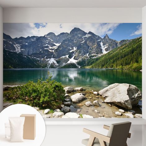 Tapete Vliestapete mit Kleber modern - Wanddeko für Küche - Klebefolie Wand - luxus Look Bergsee 152x104 cm