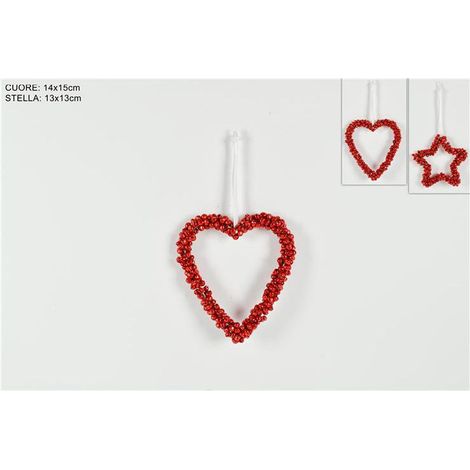 DECORO DA APPENDERE CON CAMPANELLI CUORE/STELLA ROSSO PREZZO CADUNO