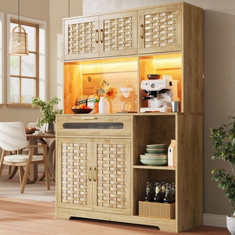 Vitrine salle à manger 120x40x180, tiroirs intégrés Buffet salon, portes MDF tissées, LED intégrées (1/5)