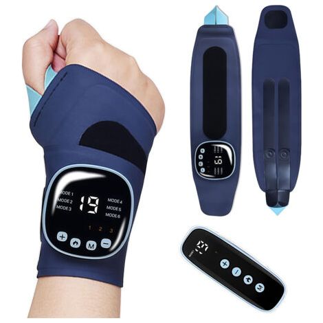 Appareil de massage EMS pour poignets, masseur portable sans fil avec fonction chauffante, 9 modes/19 intensités, bandages pour poignets gauche/droite, support de poignet pour tendinite et syndrome du