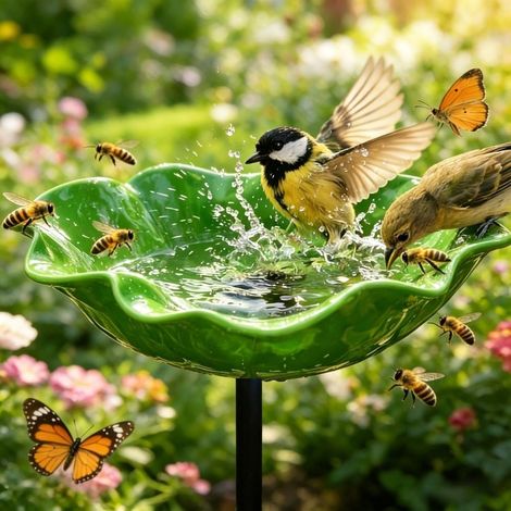 Bain d'oiseaux - Abreuvoir pour oiseaux - 15 x 15 x 60 cm - Abreuvoir en métal avec motif floral - Abreuvoir d'extérieur - Abreuvoir coloré pour oiseaux, papillons et abeilles - Décoration extérieure (1/5)