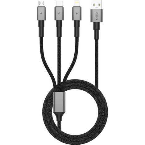 Cable Tech-Protect UltraBoost DNA 3 en 1 USB-C / Micro-USB / Lightning de 120 cm - gris (1/5)