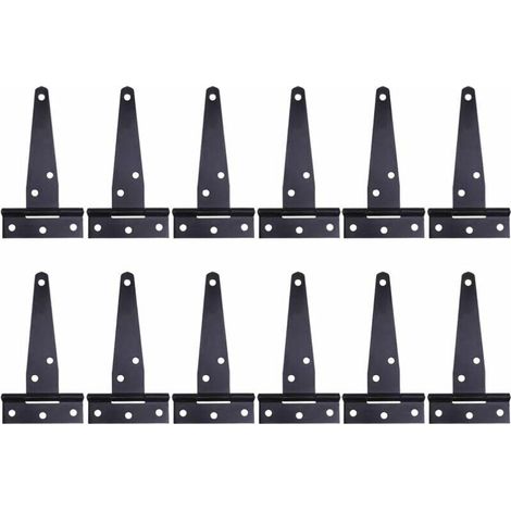 12 cerniere a T nere resistenti per porte in legno o metallo, cerniere in ferro antiruggine per porte scorrevoli (10 cm) (1/4)