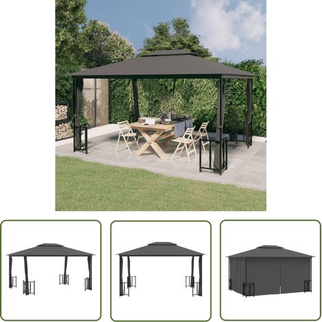 The Living Store Tonnelle avec parois et toit double 3x4 m Anthracite - Abri Jardin - Tonnelle Jardin - Parasol Jardin - Auvent Jardin - Structure Extérieure (1/5)