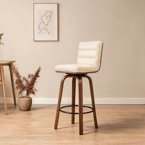 Tabouret de bar pivotant 360° en bois et simili cuir crème cream (1/5)