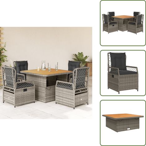 Sillas de jardín - vidaXL Set comedor de jardín 5 piezas con cojines ratán sintético gris - Cojines para jardín
