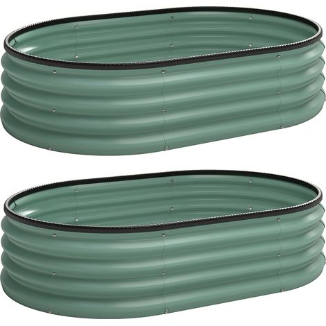 Set di 2 Aiuole Rialzate 135x90x30 cm con Bordo in Gomma e Design Modulare in Metallo Galvanizzato Verde (1/5)