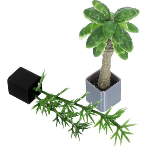 Plantes Artificielles Miniatures Décoration Réaliste Lot de 2 en Plastique Vert Bambou et Palmier Modèle Naturel et Polyvalent pour Maison de Poupée ou Bureau (1/5)