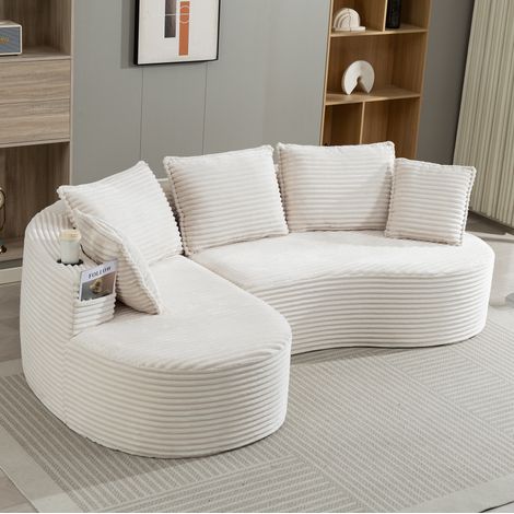 Bogensofa 250x152x82 cm Beige Cord mit Getränkehaltern, Seitentaschen und Kissen (1/5)