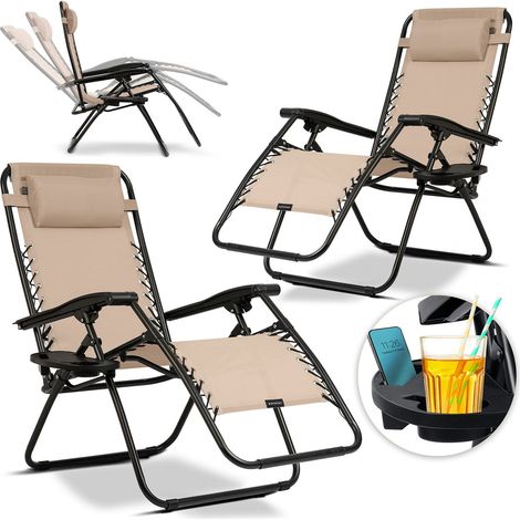 Tumbona de jardín plegable con cojín Sofotel ChillWell set de 2 beige