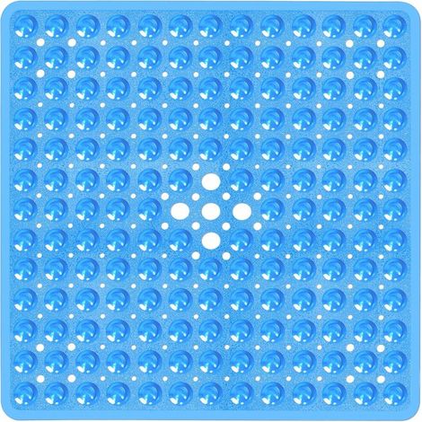 Light Blue Square Shower Mat 53x53 cm – Non-Slip with Powerful Suction Cups, Bath Mat with Drainage Holes, Washable and BPA-Free (1/5)