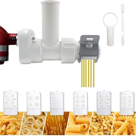 Accessoire à pâtes pour le mixeur KitchenAid, accessoire presse-purée avec 6 formes différentes pour la confection de pâtes, spaghettis et fettuccine, compatible avec les robots de cuisine KitchenAid.