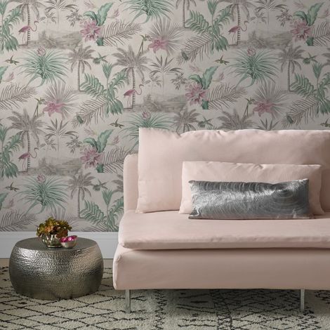 Papier peint intissé Oasis Paradis 1005 x 52cm Gris, rose (1/4)