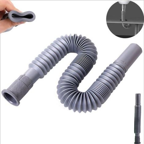 Tuyau d'évacuation flexible et extensible en forme de S - coude universel en plastique pour une extension facile - tuyau d'évacuation pour machine à laver - gris (1/5)