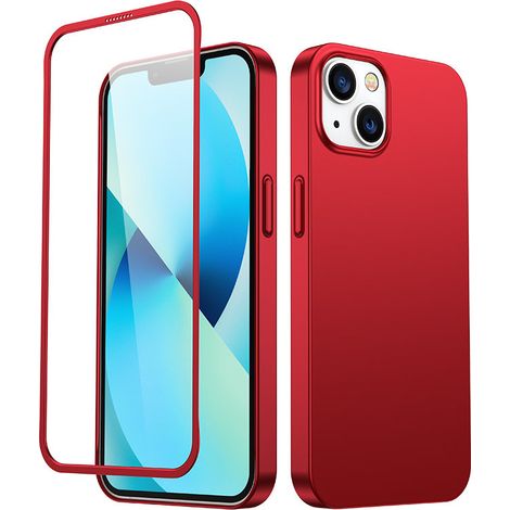 Cover protettiva per iPhone 13, copertura anteriore e posteriore + vetro temperato, rossa (1/5)