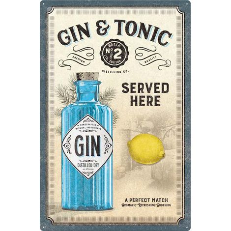 Plaque décorative en métal en relief 40 x 60 cm Gin & Tonic