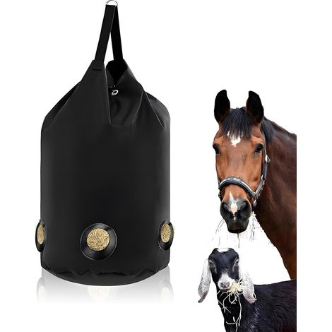 Sac à foin de grande capacité avec trous - Sac à foin pour chevaux - Filet à foin en polyester - Pour chevaux, moutons - Exigences de traction de différentes espèces animales (noir) (1/5)