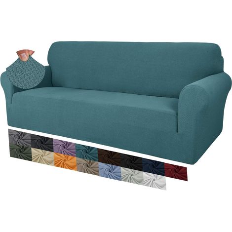 1 Housse de canapé Jacquard Extensible Antidérapante 4 Places Protection Animaux Salon Bleu Paon