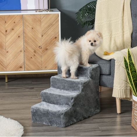 Scala per cani 60x35x44 cm in tessuto peluche grigio chiaro, 4 gradini – MEUBLIV (1/5)