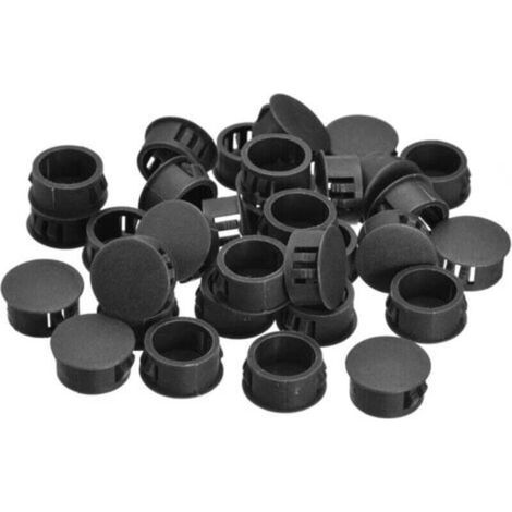 Tasselli in plastica da 18 mm, confezione da 36, incassati, rotondi, a clip, per mobili e pannelli, neri. (1/4)