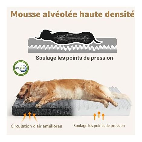 Panier Chien Grande Taille XXL, Coussin Chien Lavable, Tissu Peluche, Base antidérapante, Tapis Chien Matelas Lit, 119x74x10cm, Gris (1/4)