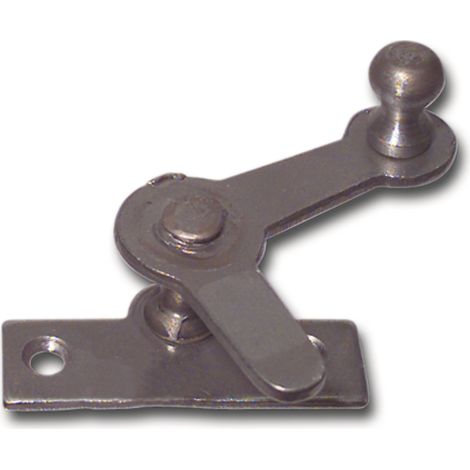 Zungenreiber mit Eisenknopf auf eckiger, austr. Platte, Stahl blank, 15 mm, Rechts Fensterverschluss