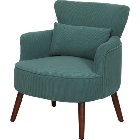 Fauteuil moderne, fauteuil d'appoint rembourré avec coussin lombaire, pieds en bois d'hévéa, vert foncé