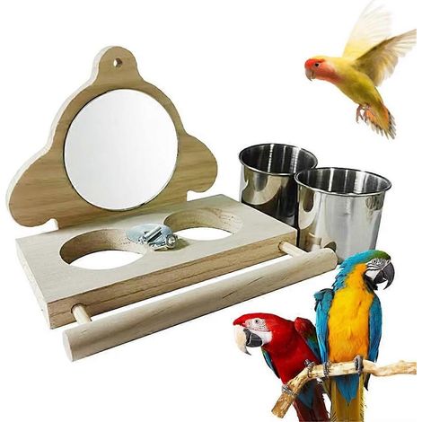 Perchoir en bois pour perruche avec miroir - Jouet pour oiseau - Perchoir pour perroquet - B (1/5)