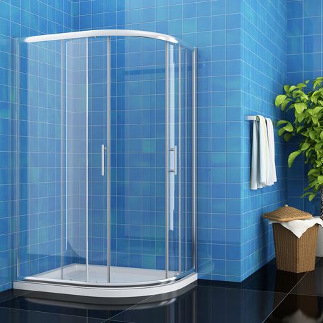 ELEGANT Waterproof Sliding Shower Enclosure 6mm Easy Clean Right Quadrant Shower Screen 1200x800mm with Tray and Waste Trap (1/5)