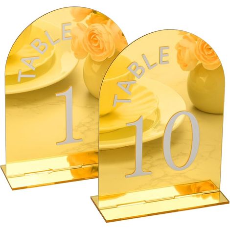 Table de mariage numéro 1 à 10 en acrylique avec support, 12,8 x 17,5 cm, signe de table clair pour table de mariage, fête, anniversaire, décoration d'événement (miroir doré)