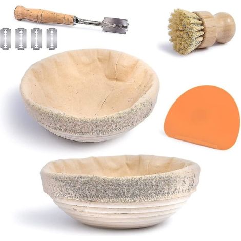 Panier de fermentation pour pain - Lot de 2, corbeilles à pâte levée pour levain naturel, taille 1,5L, couleur naturelle, usage artisanal (1/5)